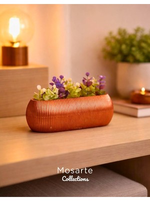 Mosarte Ribbed Modern Yivli Oval Tasarım Vazo / Dekoratif Obje
