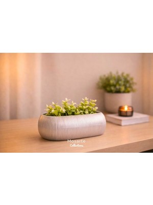 Mosarte Ribbed Modern Yivli Oval Tasarım Vazo / Dekoratif Obje