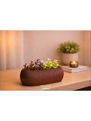 Mosarte Ribbed Modern Yivli Oval Tasarım Vazo / Dekoratif Obje