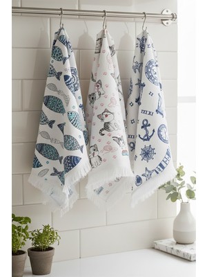 Gül Ev Tekstil Ürünleri Mutfak Havlusu 3'lü Havlu Seti Dekoratif Mutfak Aksesuarları Çeyizlik Havlu