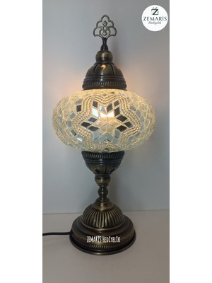 Zemaris Hediyelik El Yapımı Otantik Mozaik Masa Lambası/abajur (Büyük Camlı)