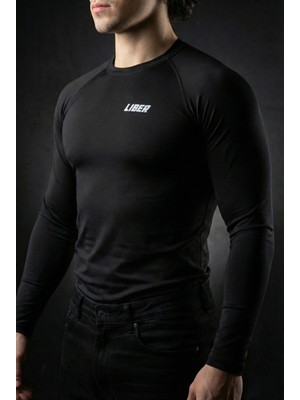 Liber Premium Uzun Kollu Compression T-Shirt - Siyah Sporcu Tişörtü - Muscle Fit Vücudu Saran