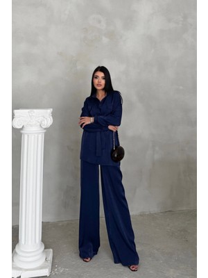 End Black Store SİMLİ KUMAŞ SALAŞ PANTOLON GÖMLEK TAKIM LACİVERT