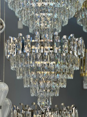 LED Yeni Model 50 cm Kristal Lüx Salon Avize Krom Renk