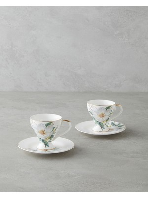 English Home Garden Lovely New Bone China 4 Parça 2 Kişilik Kahve Fincan Takımı 90 ml Yeşil-Beyaz