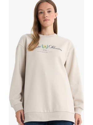 DeFacto Regular Fit Bisiklet Yaka Baskılı İçi Yumuşak Tüylü Sweatshirt Tunik F3088AX25WN