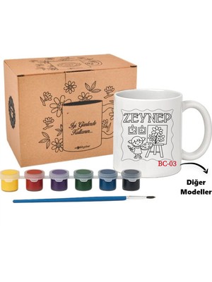 E-Hediyeci Kişiye Özel Isimli Kupa Bardak Boyama Seti - Çocuklara Hediye, Karne Hediyesi, Okul Hediyesi, Sömester Hediye