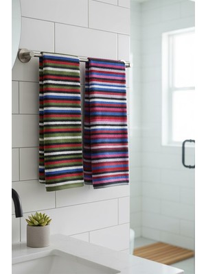 Gül Ev Tekstil Ürünleri 2'li Pamuklu Çizgili El ve Yüz Havlusu