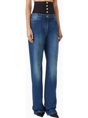 Elisabetta Franchi Korse Bel Detaylı, Yüksek Bel Fitted Denim Jean