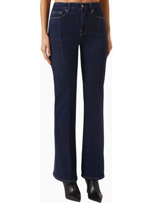 Good American Good Legs Flare Jean, Lüks Indigo Denim Pantolon, Modern Kesim
