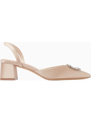 Nass Tamara 45 Kristal Broşlu Saten, Slingback Şık ve Zarif Topuklu Ayakkabı