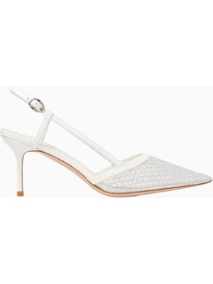 Nicoli Joel 75 Kristal Slingback Topuklu Ayakkabı, Işıltılı Mesh Tasarım