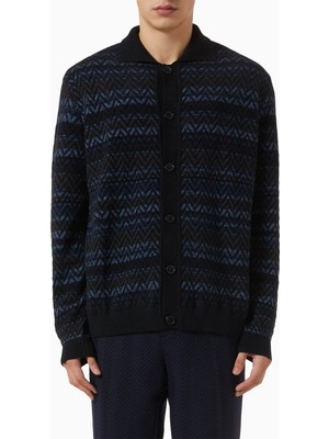 Missoni Pamuk Karışımlı Örgü Chevron Hırka, Şerit Desenli, Ön Düğmeli ve Yan Cepli