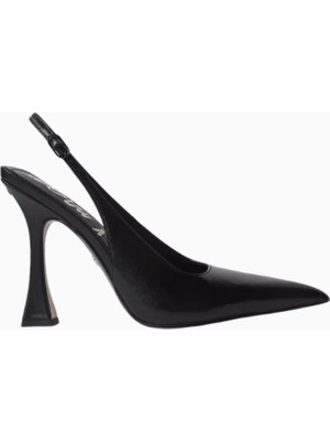 Sam Edelman Paulie 95 Siyah Deri, Sivri Burun Ayarlanabilir Bantlı Kadın Slingback Topuklu