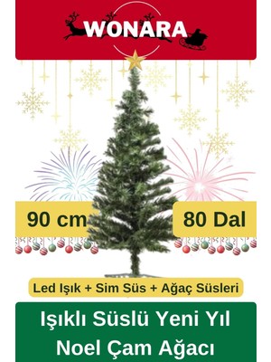 Wonara Deluxe Kutulu Ayaklı Renkli Işıklı Yılbaşı Süs Çam Ağacı Süsleme Seti Yeni Yıl Noel Dekor Paket