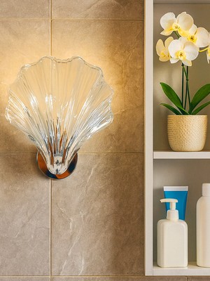 Noonlux Design & Lighting  Shell Istiridye Şeffaf Cam Aplik Banyo Salon Antre Oturma Odası Yatak Odası ve Başları