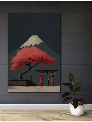 Teona Ahşap Muhteşem Fuji Dağı Ve Kırmızı Torii Sanat Ev,Antre,Salon,Ofis,Mutfak Tablosu Ahşap Dekoratif