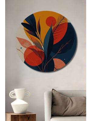 Teona Ahşap Canlı Yapraklar Modern Soyut Sanat Ahşap Dekoratif Tablo Yuvarlak Duvar Tablosu