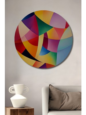 Teona Ahşap Canlı Renkler Geometrik Soyut Sanat Ahşap Dekoratif Tablo Yuvarlak Duvar Tablosu