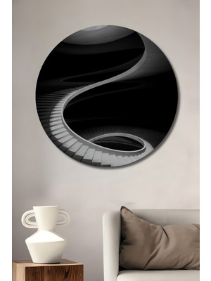 Teona Ahşap Modern Mimari Spiralli Merdiven Baskılı Ahşap Dekoratif Tablo Yuvarlak Duvar Tablosu