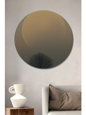 Teona Ahşap Büyük Ay Ve Çıplak Ağaç Sanat Tablosu  Yuvarlak Duvar Tablosu