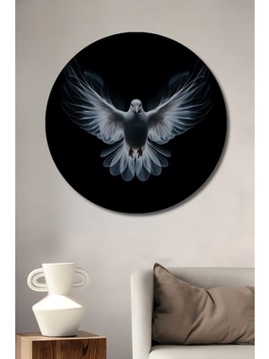 Teona Ahşap Beyaz Duman Güvercin Soyut Sanat Ahşap Dekoratif Tablo Yuvarlak Duvar Tablosu