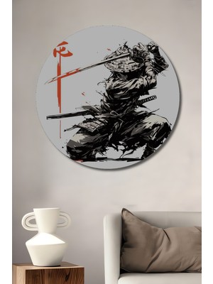 Teona Ahşap Samuray Sanatçı Kılıç Hareketli Ahşap Dekoratif Tablo Yuvarlak Duvar Tablosu