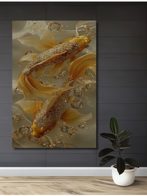 Teona Ahşap Altın Balıkların Kristal Dansı Görünümlü Sanat Ev,Antre,Salon,Ofis,Mutfak,Yatak Odası Tablosu
