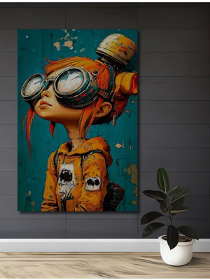 Teona Ahşap Savaşçı Kız Steampunk Yağlı Boya Görünümlü Ahşap Ev,Antre,Salon,Ofis,Mutfak,Yatak Odası Tablo