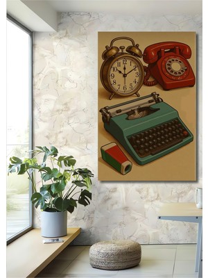 Teona Ahşap Retro Daktilo Telefon Çalar Saat Ahşap Dekoratif Ev,Antre,Salon,Ofis,Mutfak,Yatak Odası Tablo