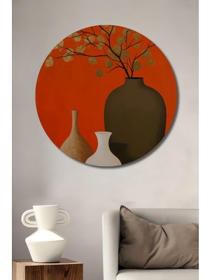 Teona Ahşap Altın Yaprak Vazo Modern Sanat Ahşap Dekoratif Tablo Yuvarlak Duvar Tablosu