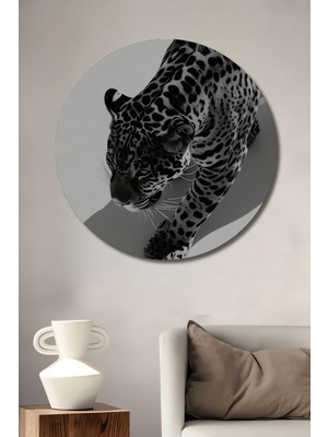 Teona Ahşap Leopar Desenli Siyah Beyaz Desenli Dekoratif Ahşap Tablo Yuvarlak Duvar Tablosu