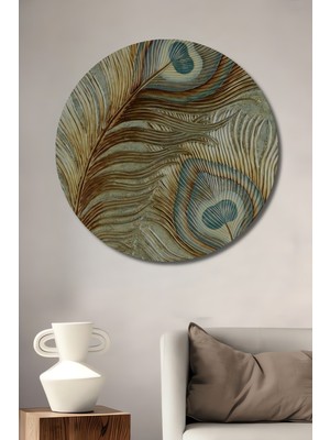 Teona Ahşap Tavus Kuşu Tüyü Görünümlü Soyut Sanat Ahşap Dekoratif Tablo Yuvarlak Duvar Tablosu