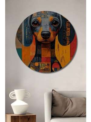 Teona Ahşap Dachshund Bohem Sanat Ahşap Dekoratif Tablo Yuvarlak Duvar Tablosu