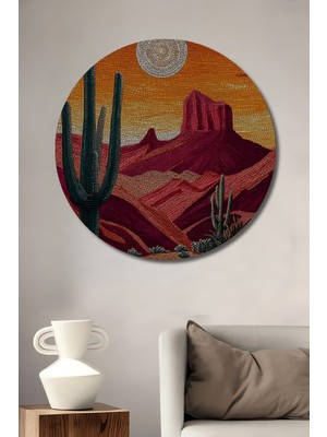 Teona Ahşap Çöl Gün Batımı Mozaik Görünümlü Dekoratif Ahşap Tablo Yuvarlak Duvar Tablosu