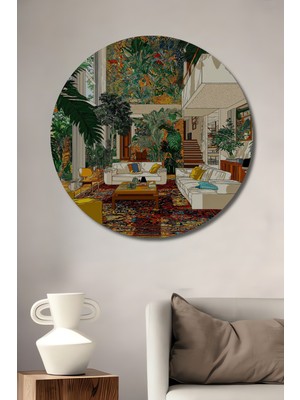 Teona Ahşap Tropikal Cennet Iç Mekan Ahşap Dekoratif Tablo Yuvarlak Duvar Tablosu