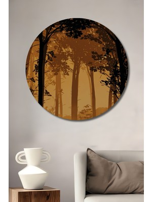 Teona Ahşap Gızemlı Ormanda Geyik Aşkı Silüet Tablo Yuvarlak Duvar Tablosu