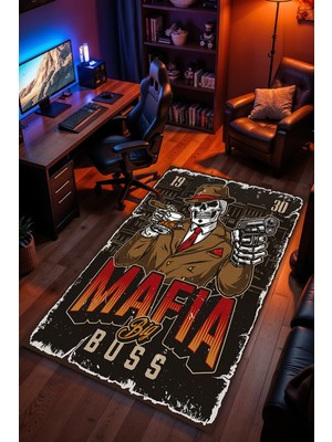 Charmbi Mafia Boss Desenli Kaymaz Taban Makinede Yıkanabilir Gaming Oyuncu Gamer Genç Odası Halısı