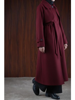 Ande Tesettür Gizli Pat Rüzgarlıklı Kaban - Bordo