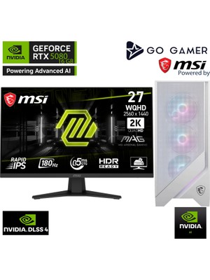 Go Gamer WE318D Amd Ryzen 9 9900X / 32GB Ddr5 6000MHZ / 1tb Nvme M.2 SSD / RTX5080 16GB / 360MM Sıvı Soğutma / Wifi 6e & Bt 5.3 / Msı 27" 2k 180Hz. / Aı Ready Beyaz Kasa Gaming Paket