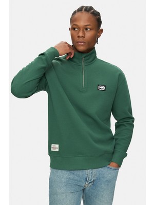 Ecko Unltd. Cypress Yeşil Dik Yaka Yarım Fermuarlı Nakışlı Loose Fit Sweatshirt
