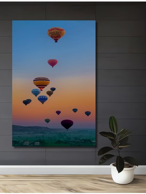 Teona Ahşap Sihirli Gökyüzü Balonları Sulu Boya Görünümlü Dekoratif Ahşap Ev,Antre,Salon,Ofis,Mutfak Tablo