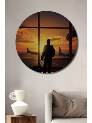 Teona Ahşap Seyahat Ruhu Güneş Batımı Yağlı Boya Görünümlü Ahşap Dekoratif Tablo Yuvarlak Duvar Tablosu