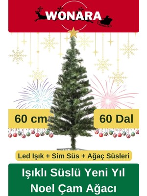Wonara Deluxe Kutulu Ayaklı Renkli Işıklı Yılbaşı Süs Çam Ağacı Süsleme Seti Yeni Yıl Noel Dekor Paket