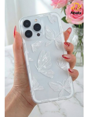 Fibaks Apple iPhone 15 Pro Kılıf Tasarımlı Desenli Kamera Korumalı Şeffaf Kelebek Esnek Yumuşak Silikon Kapak