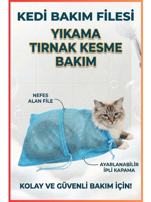 Figiza Kedi Yıkama Tırnak Kesme Evcil Hayvan Bakım Filesi Mavi