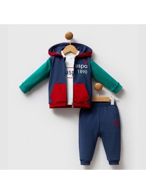 U.S. Polo Assn. Us Polo Erkek Kapüşonlu Sweatshırt  3lü Alt Üst Takım - 2574US - Yeşil - 9 Ay Yeşil