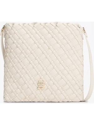 Tommy Hilfiger Kadın Braided Crossover Örgü Dokulu Omuz ve Çapraz Çanta - Krem