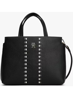 Tommy Hilfiger Kadın Timeless Dekoratif Şerit Detaylı El ve Omuz Çantası - Siyah