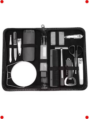 MarkEntegra Erkek Seyahat Bakım Seti - 13 Parça Deri Çantalı
